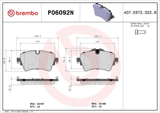[P06092N] FRONT PADS BREMBO CERAMIC BMW