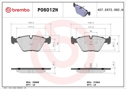 [P06012N] BRAKE PADS FRONT BREMBO CERAMIC BMW