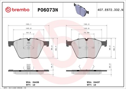 [P06073N] BRAKE PADS FRONT BREMBO CERAMIC BMW
