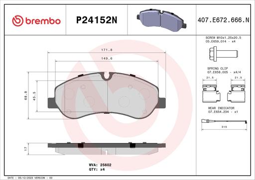 [P24152N] BRAKE PADS FRONT BREMBO CERAMIC FORD