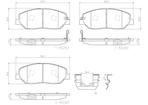 [P30036N] BRAKE PADS FRONT BREMBO CERAMIC HYUNDAI KIA SSANGYONG