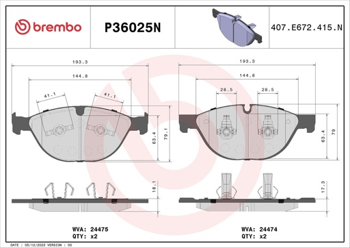 [P36025N] FRONT PADS BREMBO CERAMIC JAGUAR