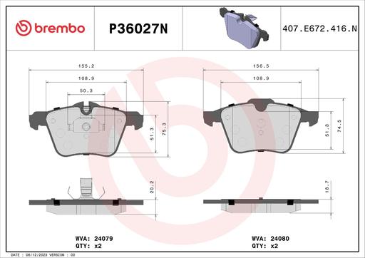 [P36027N] BRAKE PADS FRONT BREMBO CERAMIC JAGUAR