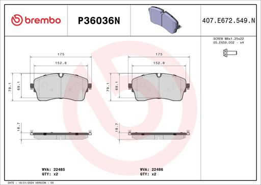 [P36036N] BRAKE PADS FRONT BREMBO CERAMIC JAGUAR