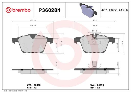 [P36028N] BRAKE PADS FRONT BREMBO CERAMIC JAGUAR