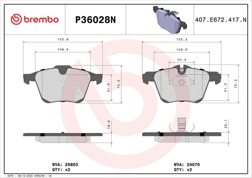 [P36028N] FRONT PADS BREMBO CERAMIC JAGUAR