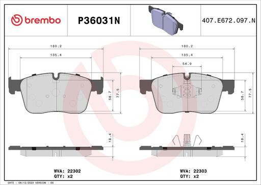 [P36031N] BRAKE PADS FRONT BREMBO CERAMIC JAGUAR LAND ROVER