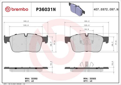 [P36031N] FRONT PADS BREMBO CERAMIC JAGUAR LAND ROVER