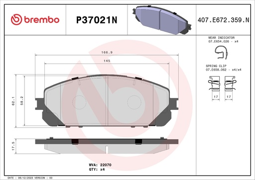 [P37021N] FRONT PADS BREMBO CERAMIC JEEP