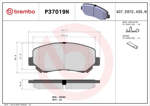 [P37019N] BRAKE PADS FRONT BREMBO CERAMIC JEEP