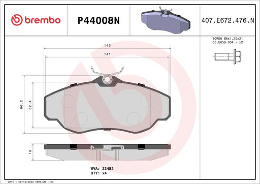 [P44008N] BRAKE PADS FRONT BREMBO CERAMIC LAND ROVER