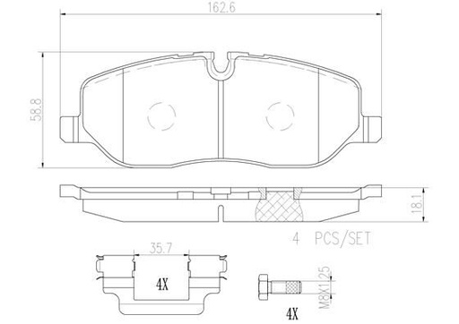 [P44014N] BRAKE PADS FRONT BREMBO CERAMIC LAND ROVER