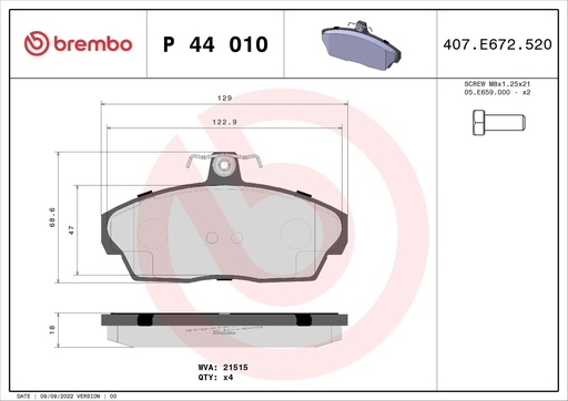 [P44010] FRONT PADS BREMBO LAND ROVER
