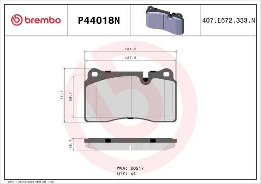 [P44018N] BRAKE PADS FRONT BREMBO CERAMIC LAND ROVER MASERATI