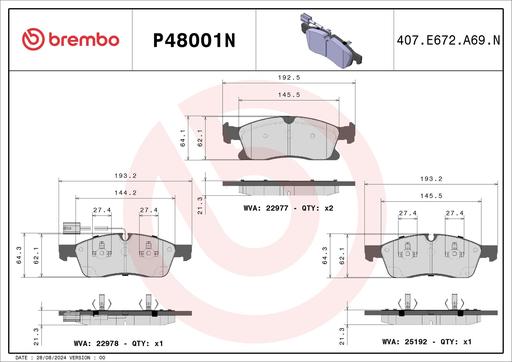 [P48001N] BRAKE PADS FRONT BREMBO CERAMIC MASERATI