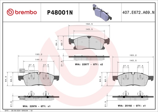 [P48001N] FRONT PADS BREMBO CERAMIC MASERATI