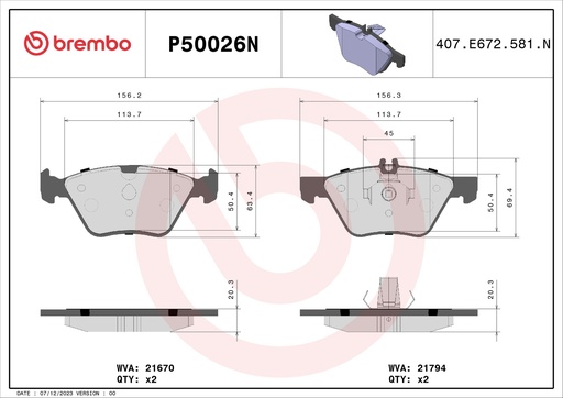[P50026N] FRONT PADS BREMBO CERAMIC MERC