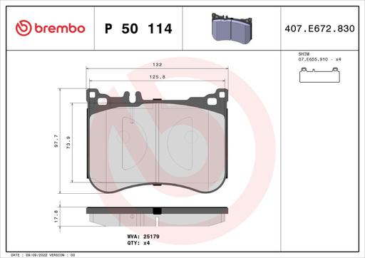 [P50114] BRAKE PADS FRONT BREMBO MERC
