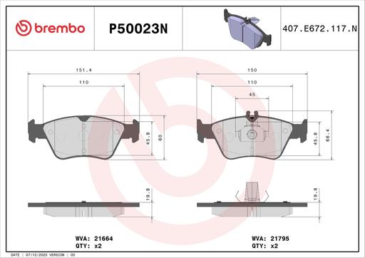[P50023N] BRAKE PADS FRONT BREMBO CERAMIC MERC