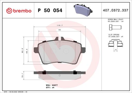 [P50054] BRAKE PADS FRONT BREMBO MERC
