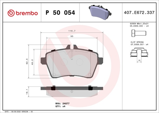 [P50054] FRONT PADS BREMBO MERC
