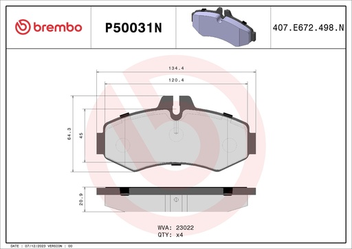 [P50031N] FRONT PADS BREMBO CERAMIC MERC