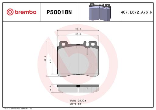 [P50018N] BRAKE PADS FRONT BREMBO CERAMIC MERC