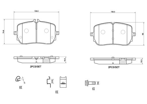 [P50157N] BRAKE PADS FRONT BREMBO CERAMIC MERC