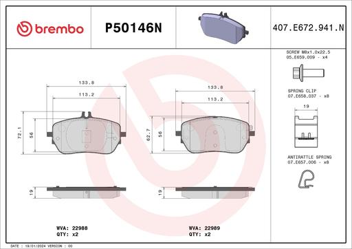 [P50146N] BRAKE PADS FRONT BREMBO CERAMIC MERC
