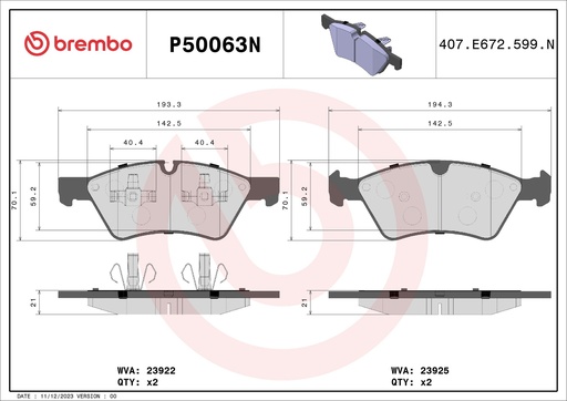 [P50063N] FRONT PADS BREMBO CERAMIC MERC