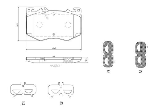 [P50166] BRAKE PADS FRONT BREMBO MERC