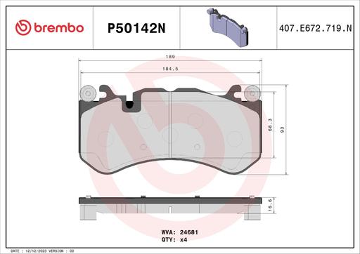 [P50142N] BRAKE PADS FRONT BREMBO CERAMIC MERC