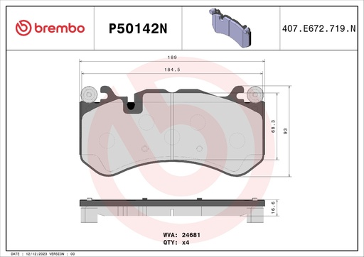 [P50142N] FRONT PADS BREMBO CERAMIC MERC*