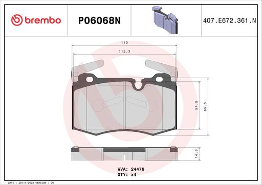 [P06068N] BRAKE PADS FRONT BREMBO CERAMIC MINI