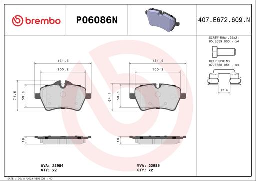 [P06086N] BRAKE PADS FRONT BREMBO CERAMIC MINI