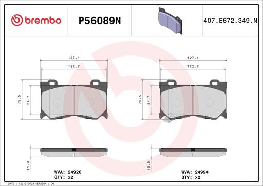 [P56089N] BRAKE PADS FRONT BREMBO CERAMIC NISSAN INFINITI