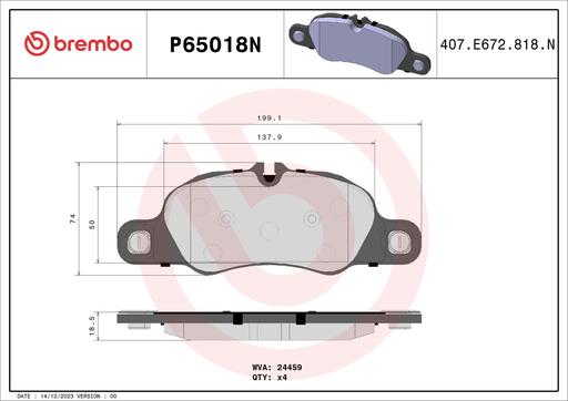 [P65018N] BRAKE PADS FRONT BREMBO CERAMIC PORSCHE