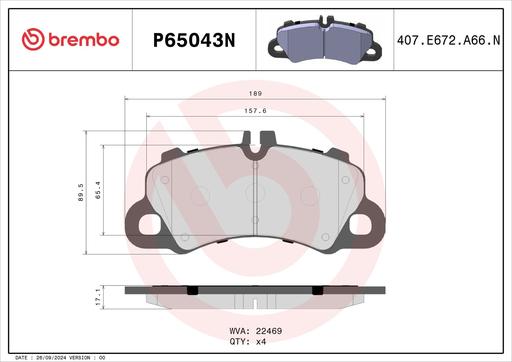 [P65043N] BRAKE PADS FRONT BREMBO CERAMIC PORSCHE