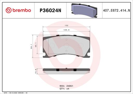 [P36024N] BRAKE PADS FRONT BREMBO CERAMIC PSA JAGUAR