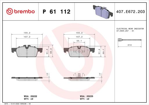 [P61112] BRAKE PADS FRONT BREMBO PSA (DNO)