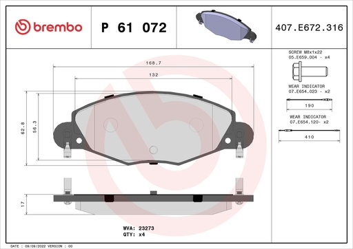 [P61072] FRONT PADS BREMBO PSA [DNO]