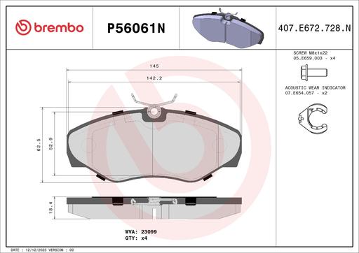 [P56061N] BRAKE PADS FRONT BREMBO CERAMIC RENAULT