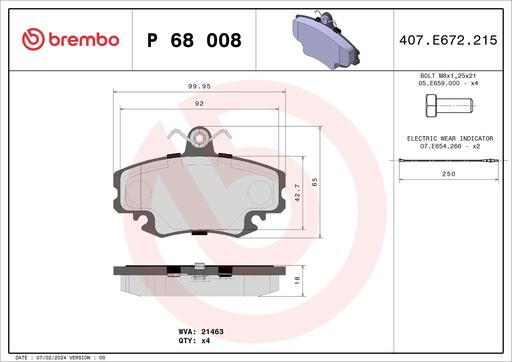 [P68008] BRAKE PADS FRONT BREMBO RENAULT (DNO)