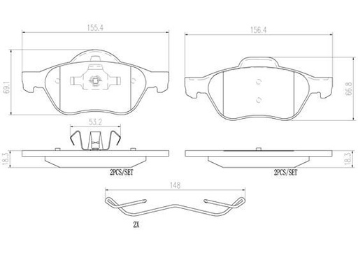 [P68029N] BRAKE PADS FRONT BREMBO CERAMIC RENAULT (DNO)