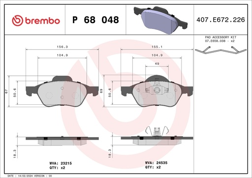 [P68048] FRONT PADS BREMBO RENAULT [DNO]