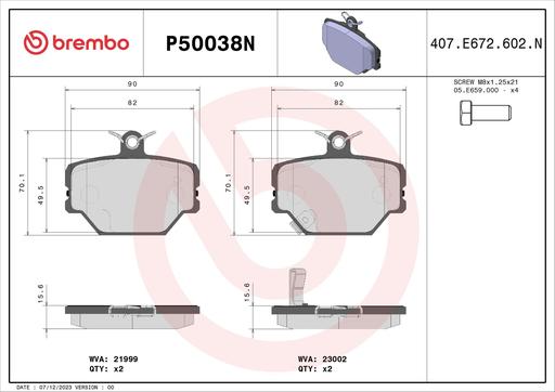 [P50038N] BRAKE PADS FRONT BREMBO CERAMIC SMART