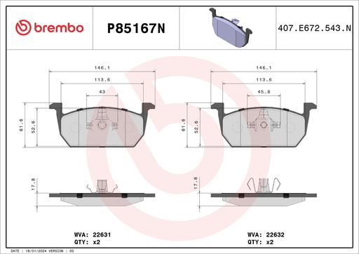 [P85167N] BRAKE PADS FRONT BREMBO CERAMIC VAG