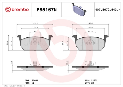[P85167N] FRONT PADS BREMBO CERAMIC VAG