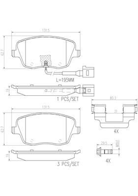 [P85077N] BRAKE PADS FRONT BREMBO CERAMIC VAG