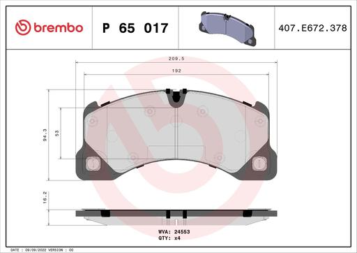 [P65017] BRAKE PADS FRONT BREMBO VAG